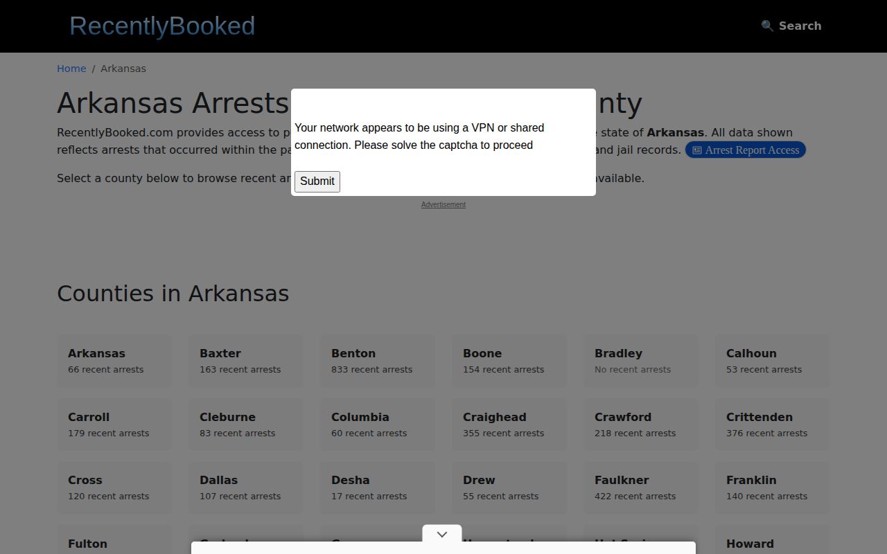 Cleveland County mugshot directory absence in an Arkansas county inventory